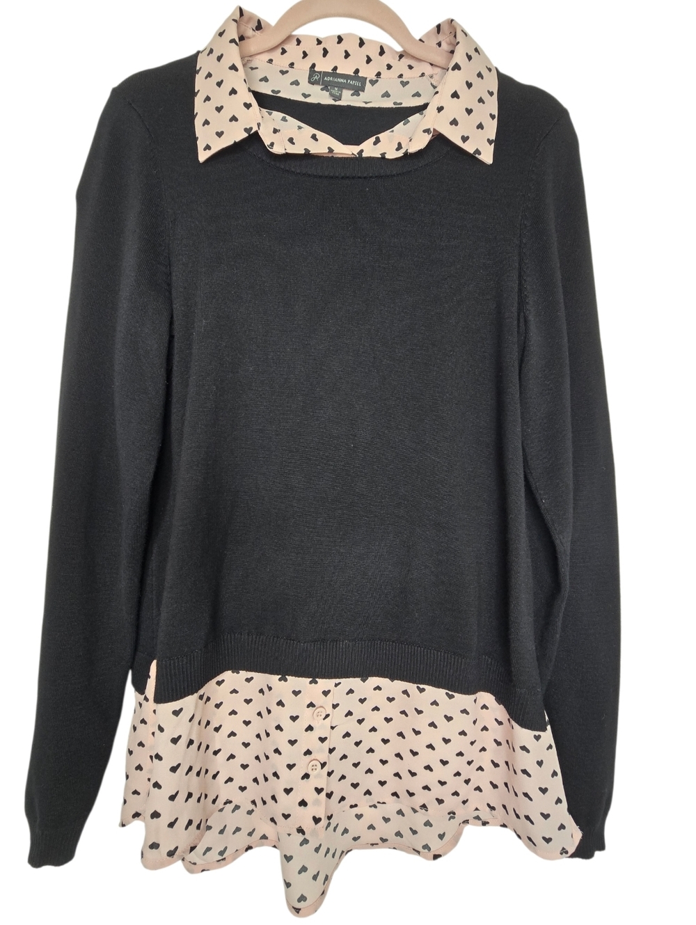 Adrianna Papell twofer sweater blousewith an attached pink blouse underlay